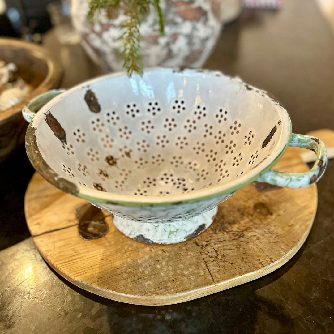 vintage French enamelware colander
