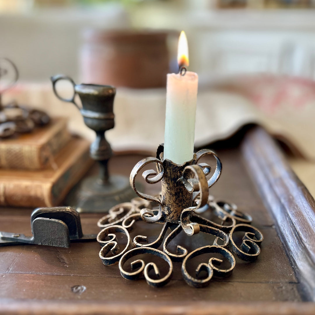 Vintage Spanish Wrought Iron Candlesticks, Pair