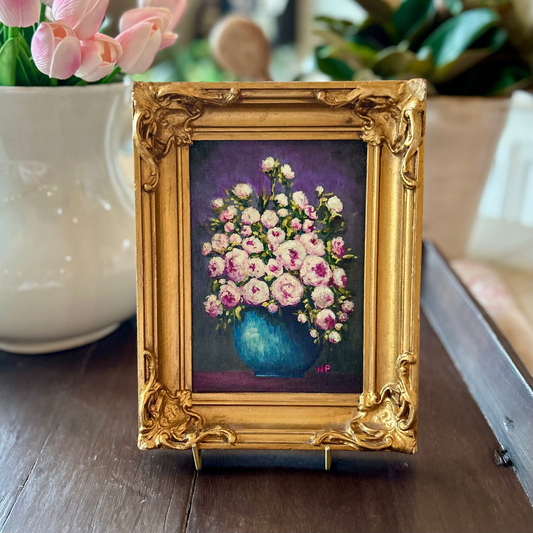 Peonies in Blue Vase - Original Floral by Nadia Pajak