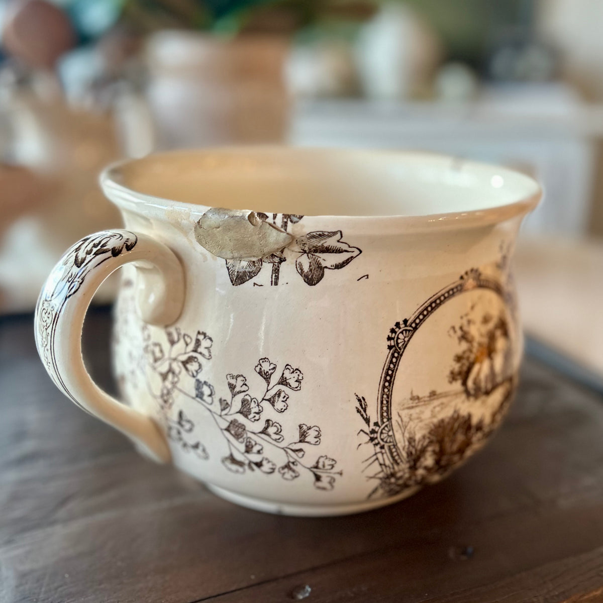Antique Victorian Transferware Chamber Pot
England, Circa 1860-1890