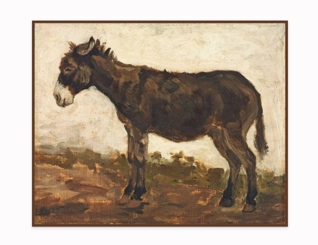 A Study of a Donkey on canvas in custom frame.