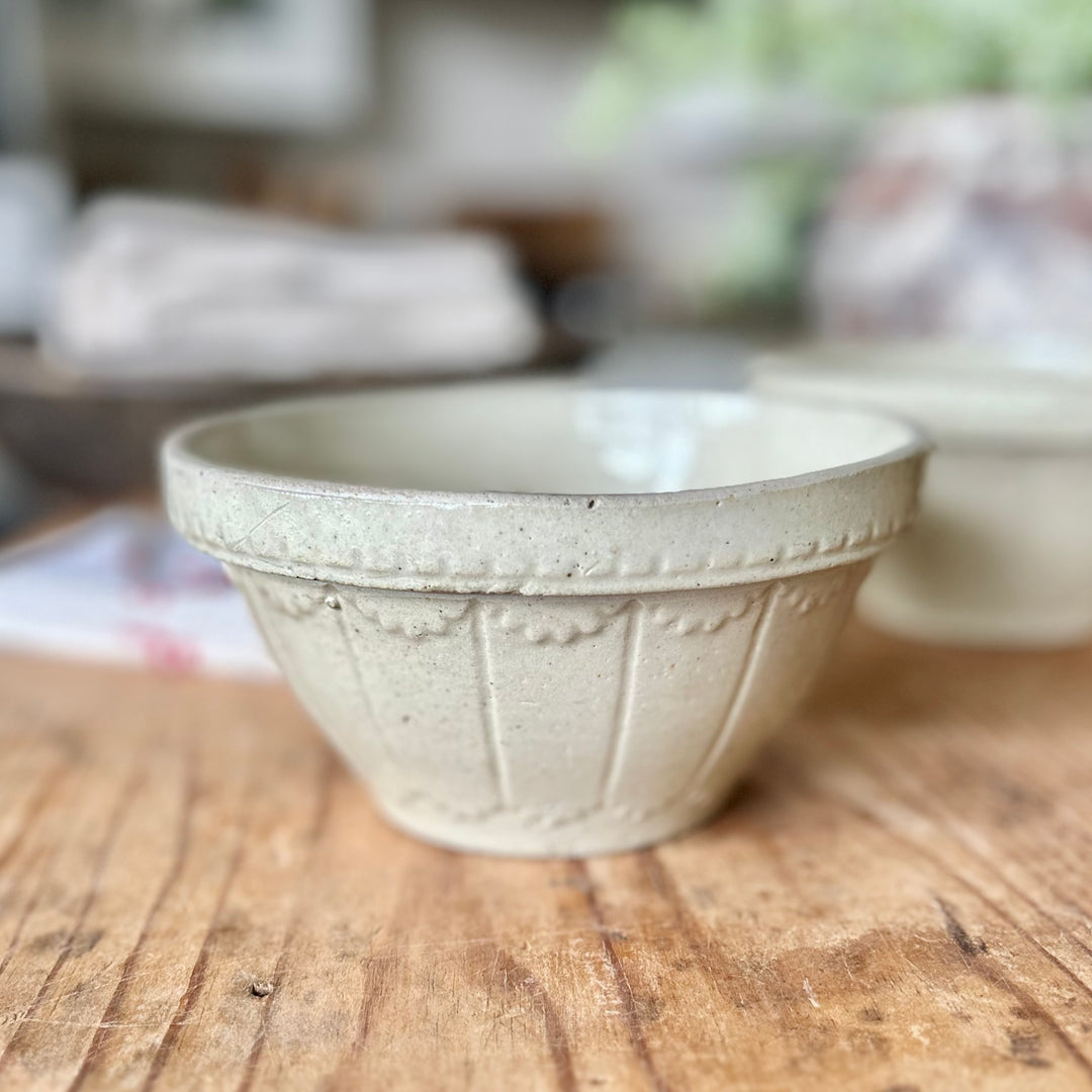 Antique English Stoneware Dairy Bowls (Pair Available)