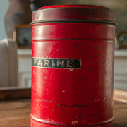 Vintage French “Farine” Tin — Red Kitchen Canister
