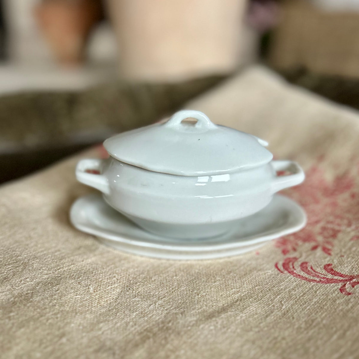 Petite Ironstone Covered Dish with Attached Underplate