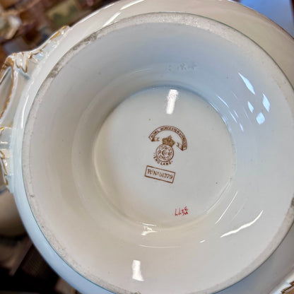Antique Royal Worcester Vitreous Turquoise & Gilt Handled Serving Bowl