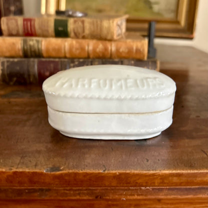 Victorian Rimmel’s Perfume Pomade Box | Antique White Ceramic Vanity Box