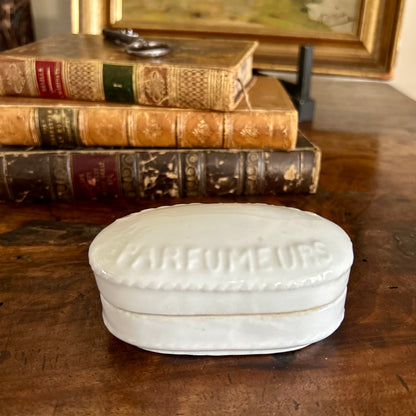 Victorian Rimmel’s Perfume Pomade Box | Antique White Ceramic Vanity Box