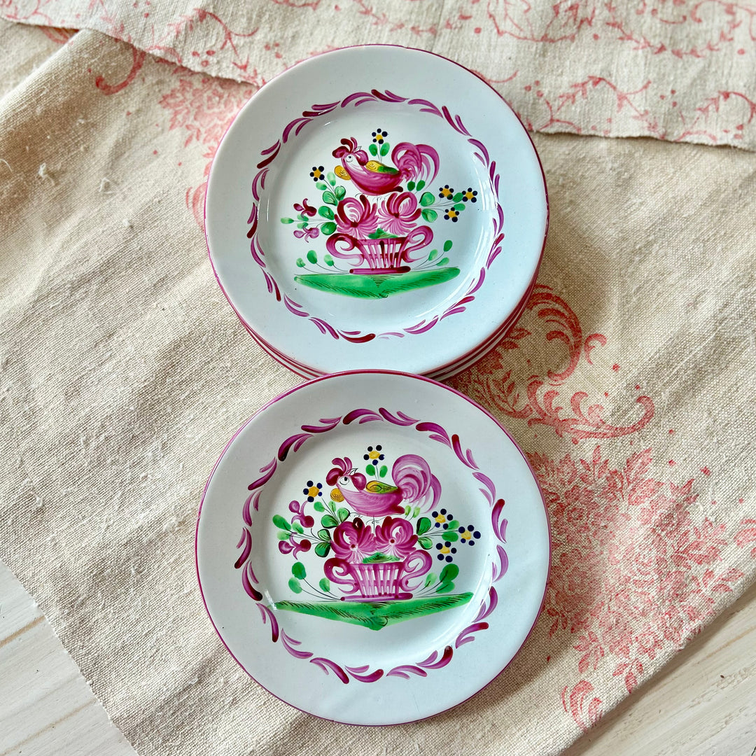 Set of 4 Hand-Painted French Faience Plates