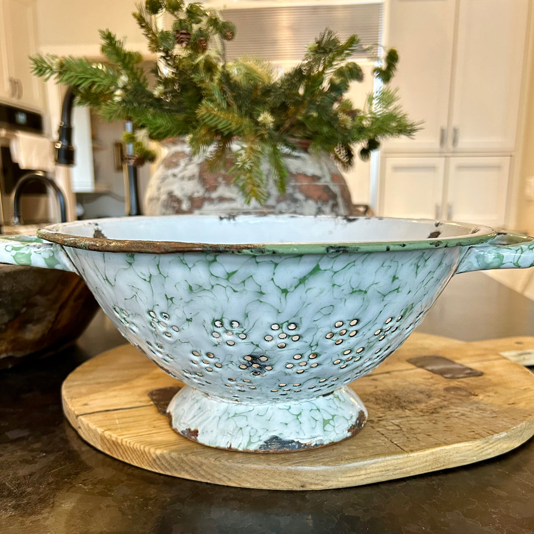 vintage French enamelware colander