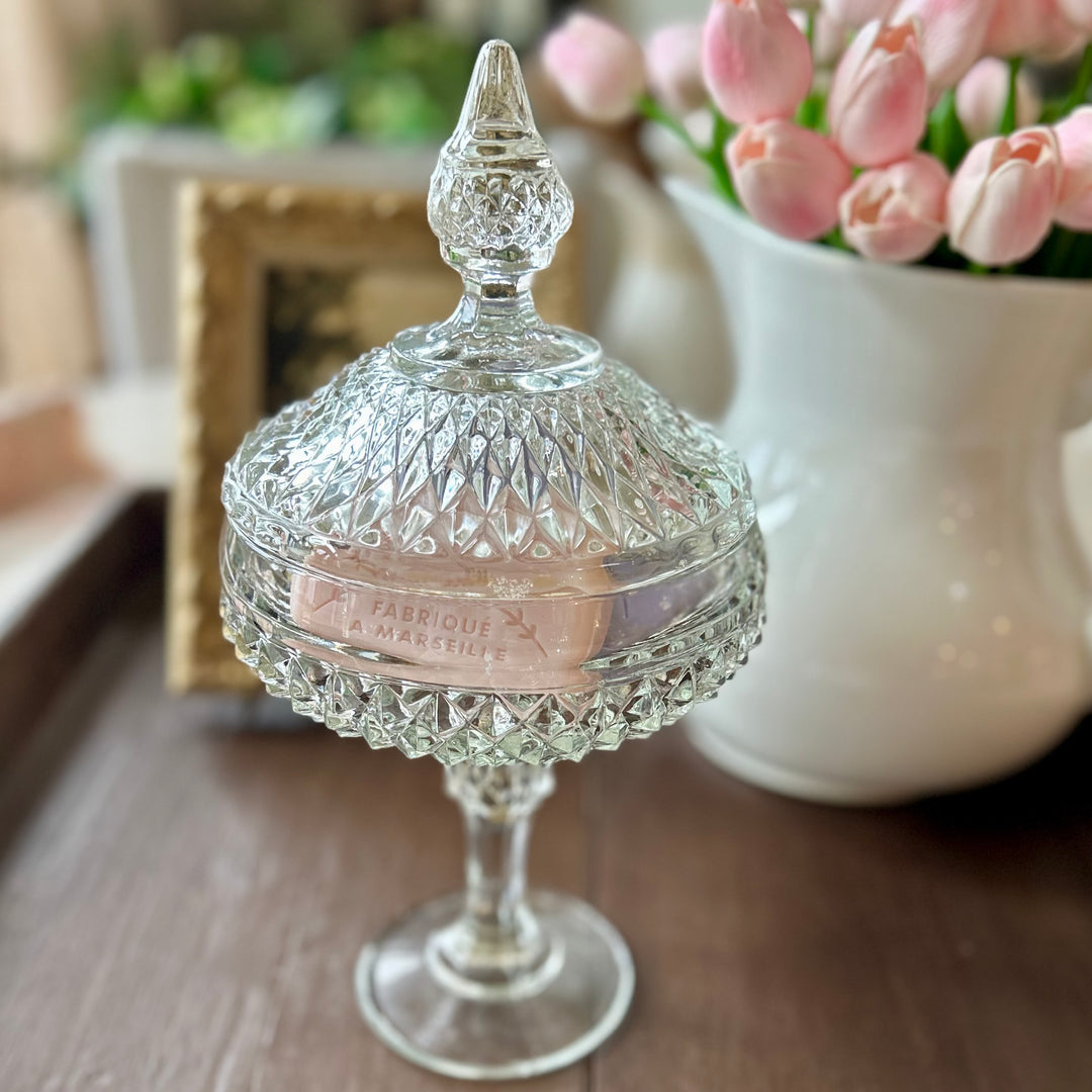 Vintage Indiana Glass Pedestal Candy Jar with Lid