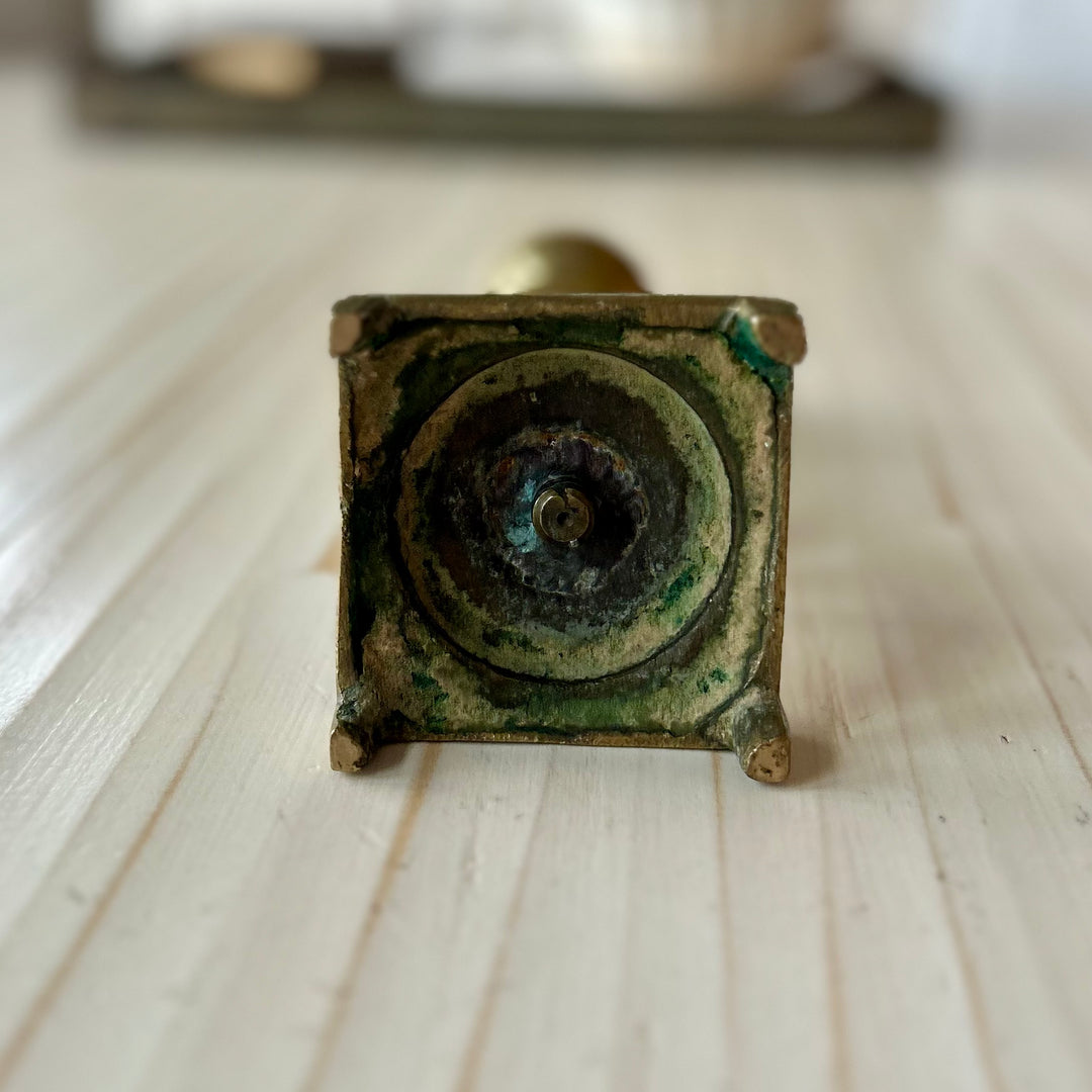 Antique Brass Candlestick | Square Base