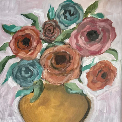 Gathered Blooms in an Ochre Vase