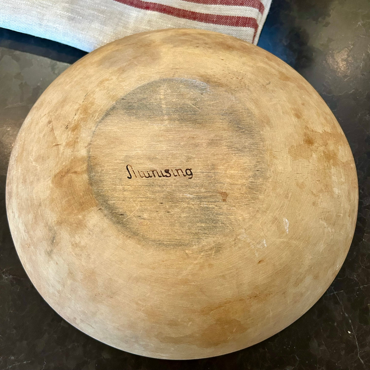 Hand-Turned Wooden Dough Bowl with Carved Scoop