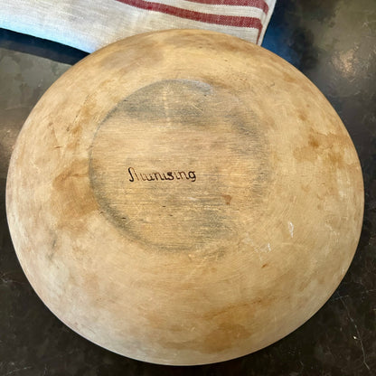 Hand-Turned Wooden Dough Bowl with Carved Scoop