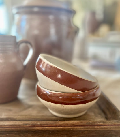 Vintage French Stoneware set of two Café au Lait bowls