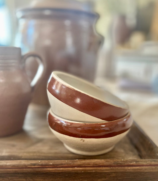 Vintage French Stoneware set of two Café au Lait bowls