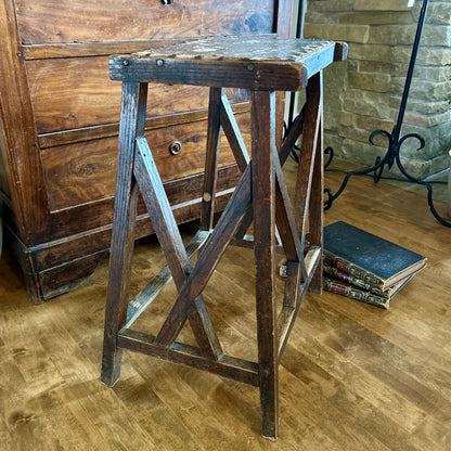 Antique Leather-Topped Wooden Stool | circa 1890–1920