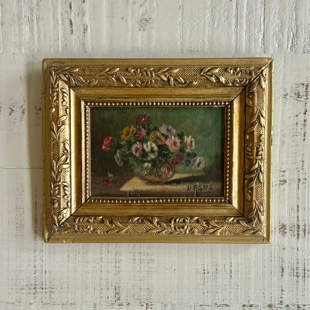 Antique French Floral Still Life — Oil on Board