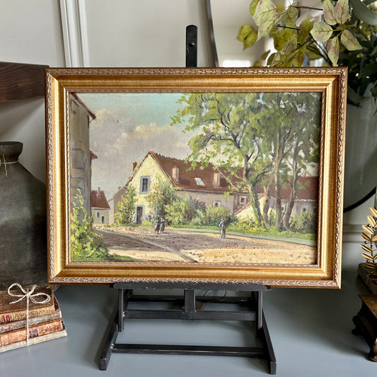 Antique European Village Landscape - oil on canvas