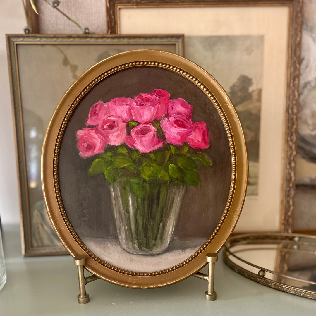 Pink Roses in Glass Vase — Original by Elisabeth Kam