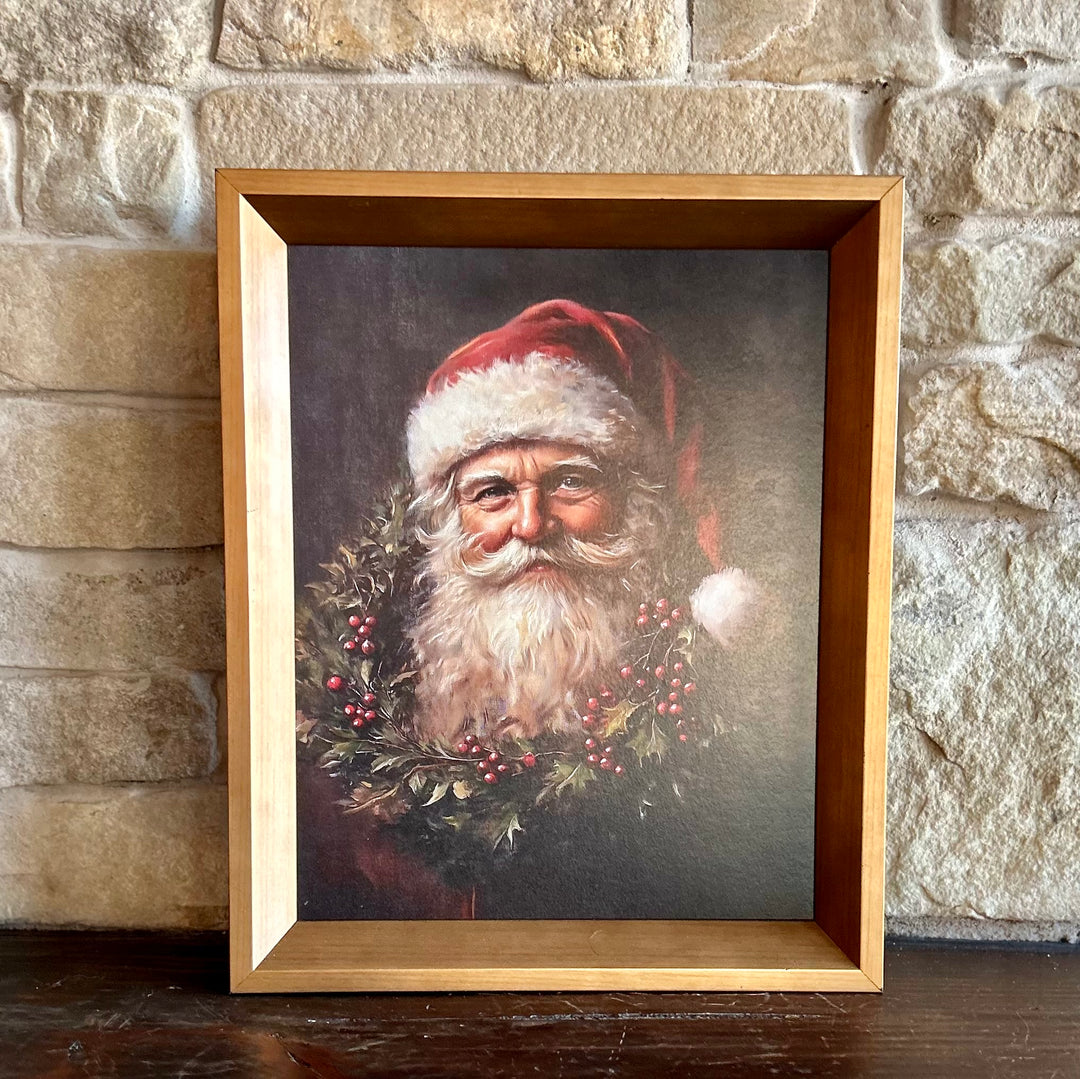 Nordic Santa With Berry Wreath Art Print (framed)