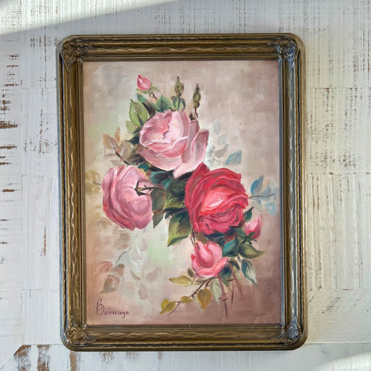 Vintage Floral Oil Painting in Gilt Frame