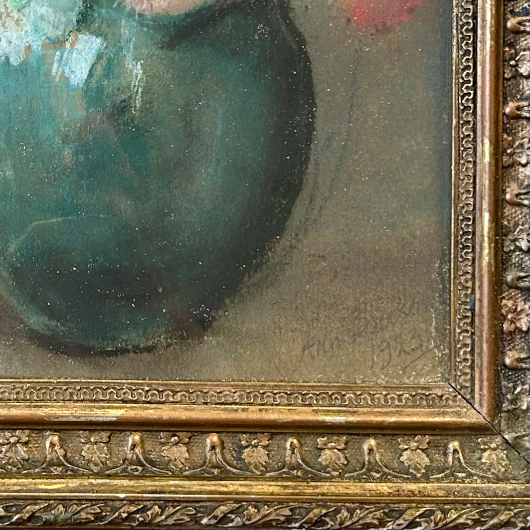 Antique Signed Watercolour Floral Still Life, Dated 1923 | Ornate Gilt Frame