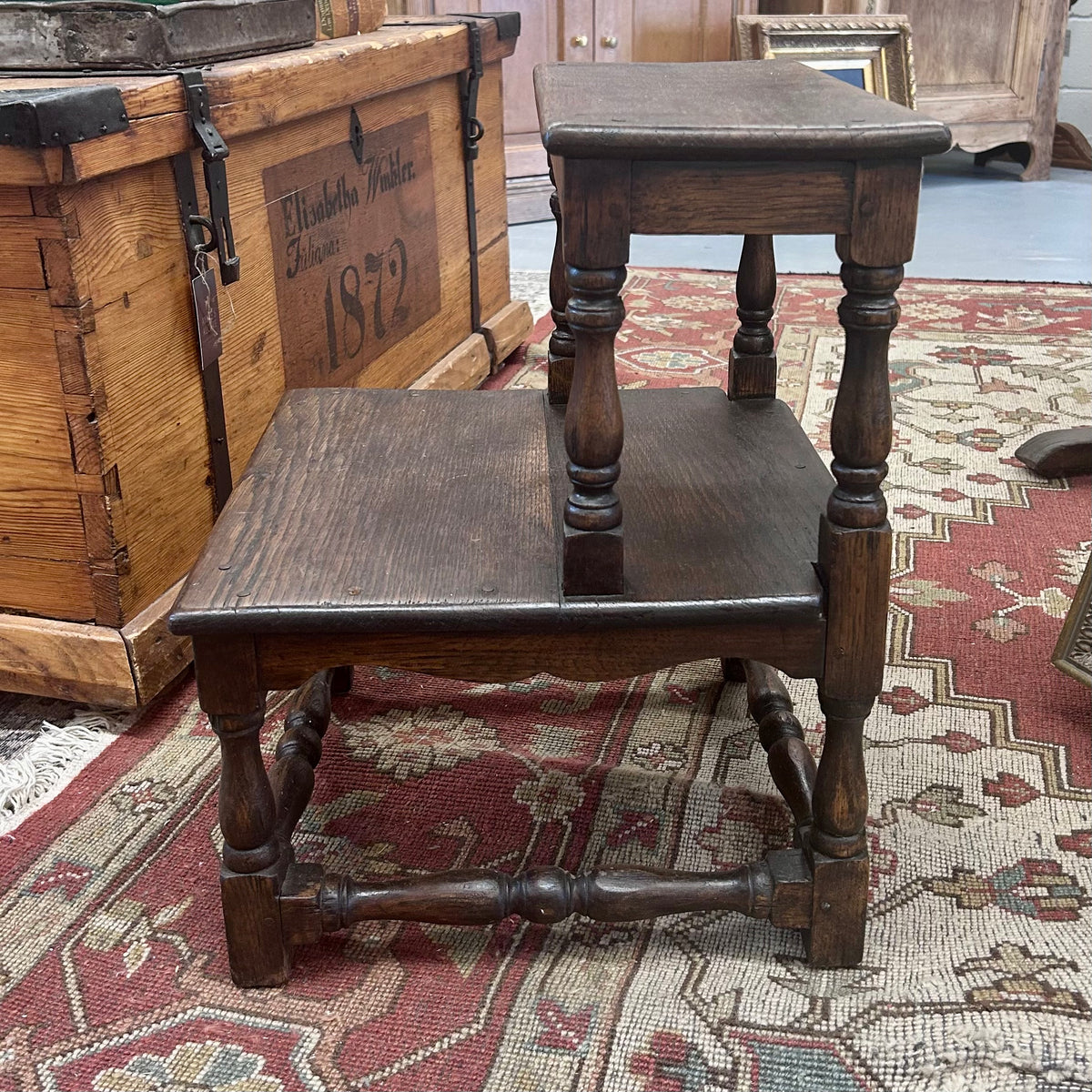 Antique English Oak Bed Step Stool
