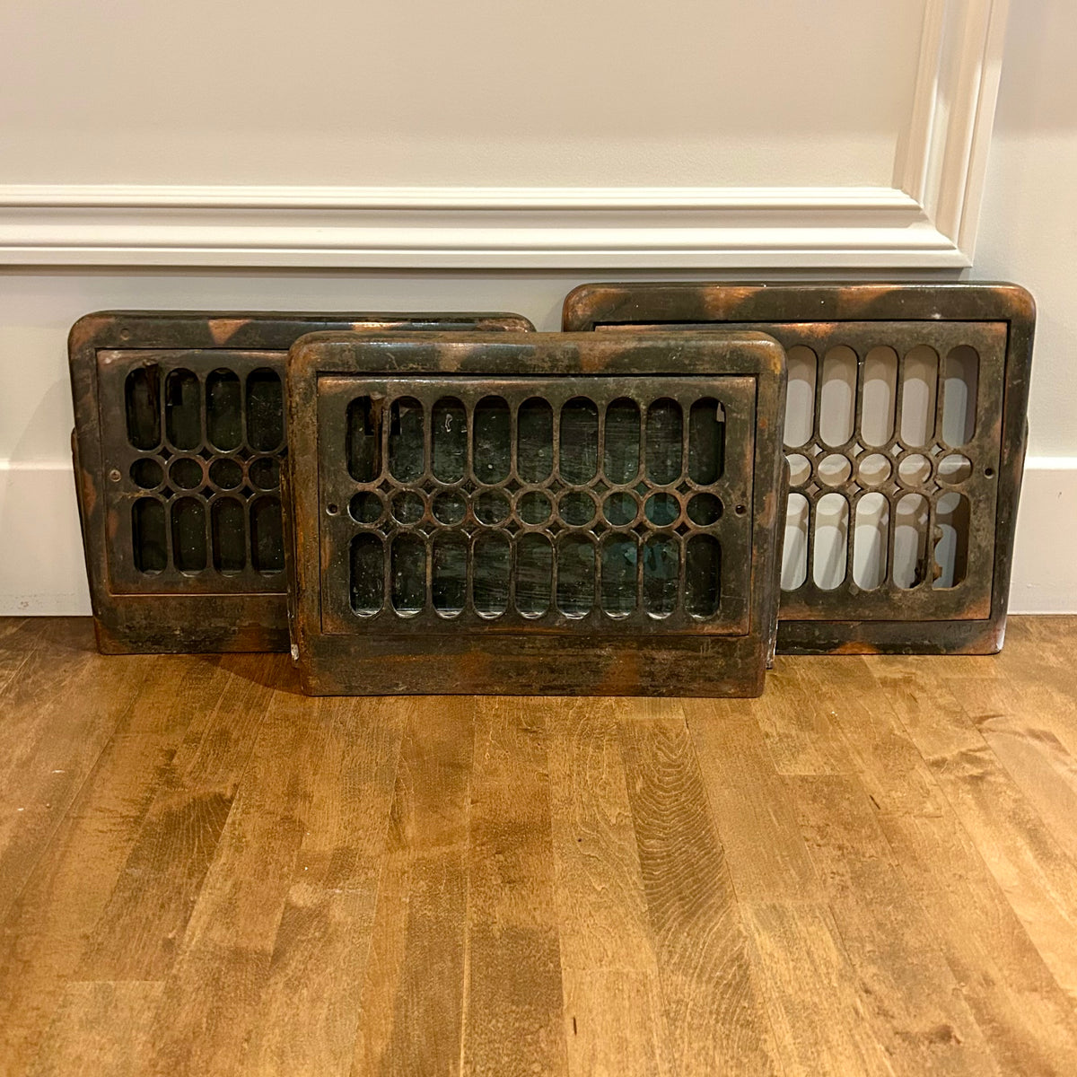 Pair of Antique Cast-Iron Heating Grates & Matching Cold-Air Return — Patented August 6th, 1900
