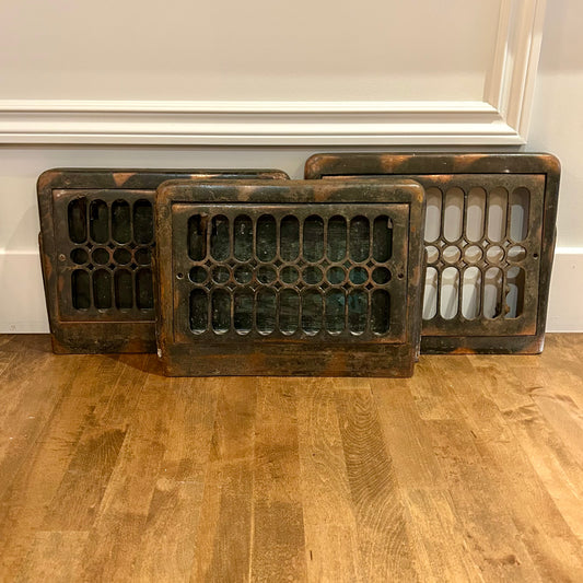 Pair of Antique Cast-Iron Heating Grates & Matching Cold-Air Return — Patented August 6th, 1900