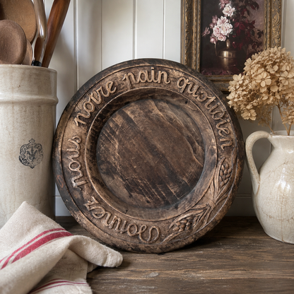 Vintage French Hand-Carved Bread Board | “Donnez Nous Notre Pain Quotidien”