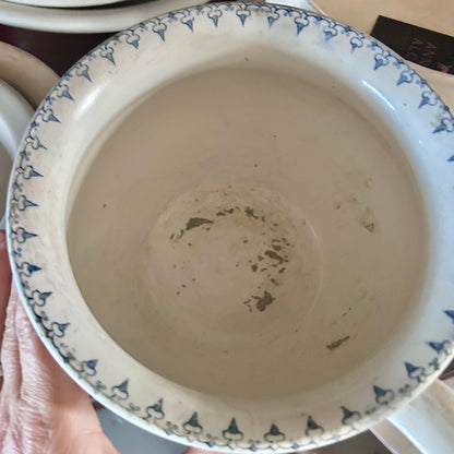 Antique French Sarreguemines “Flore” Blue Transferware Chamber Pot | Circa 1880–1900