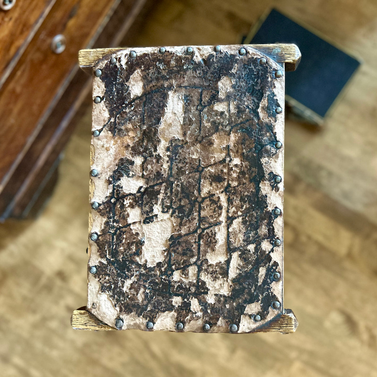 Antique Leather-Topped Wooden Stool | circa 1890–1920
