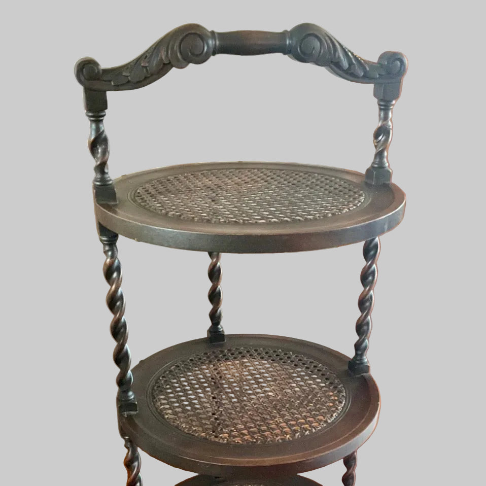 Antique Victorian Three-Tier Caned Whatnot Stand