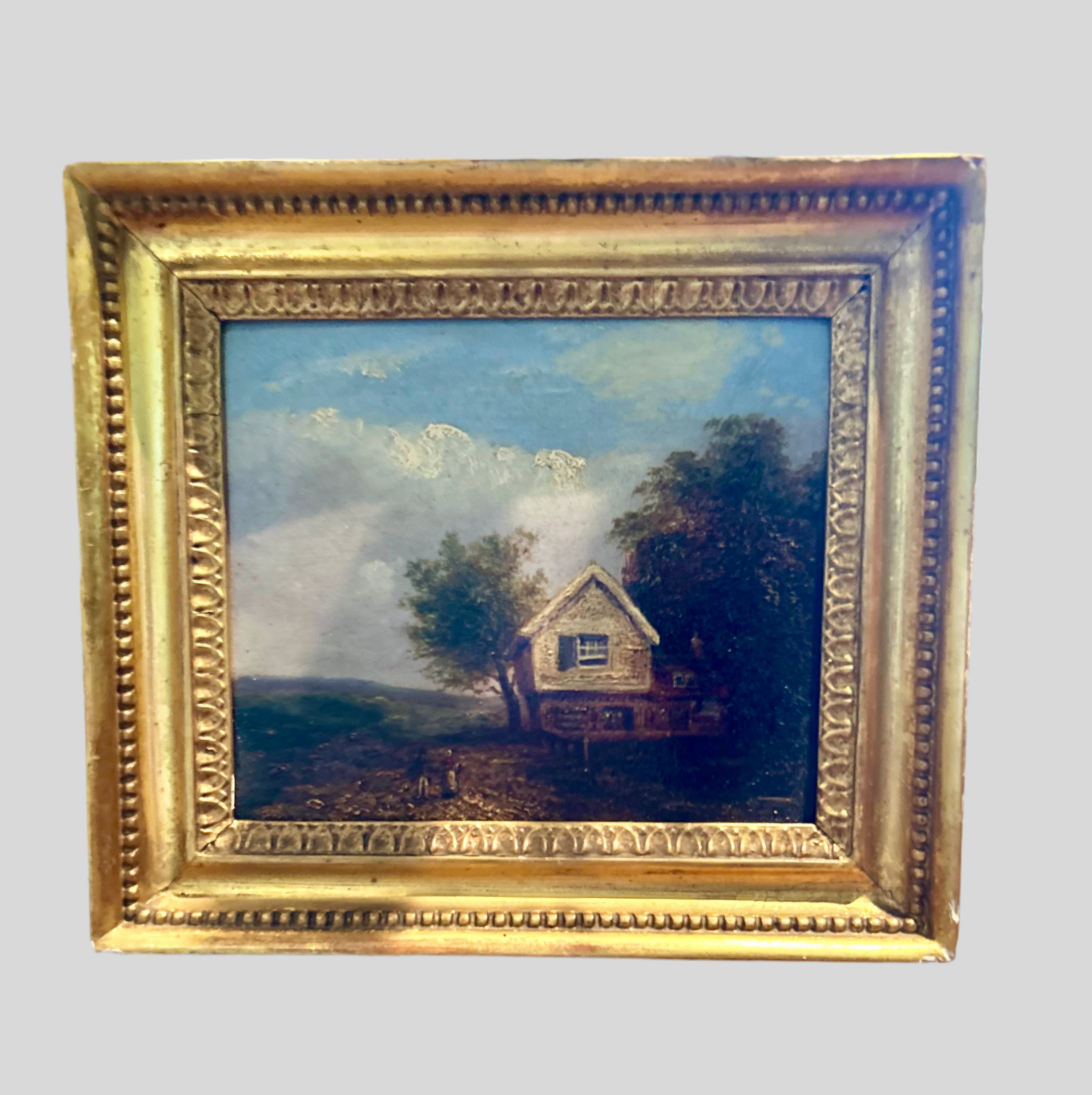 Antique Lanscape Oil On Board