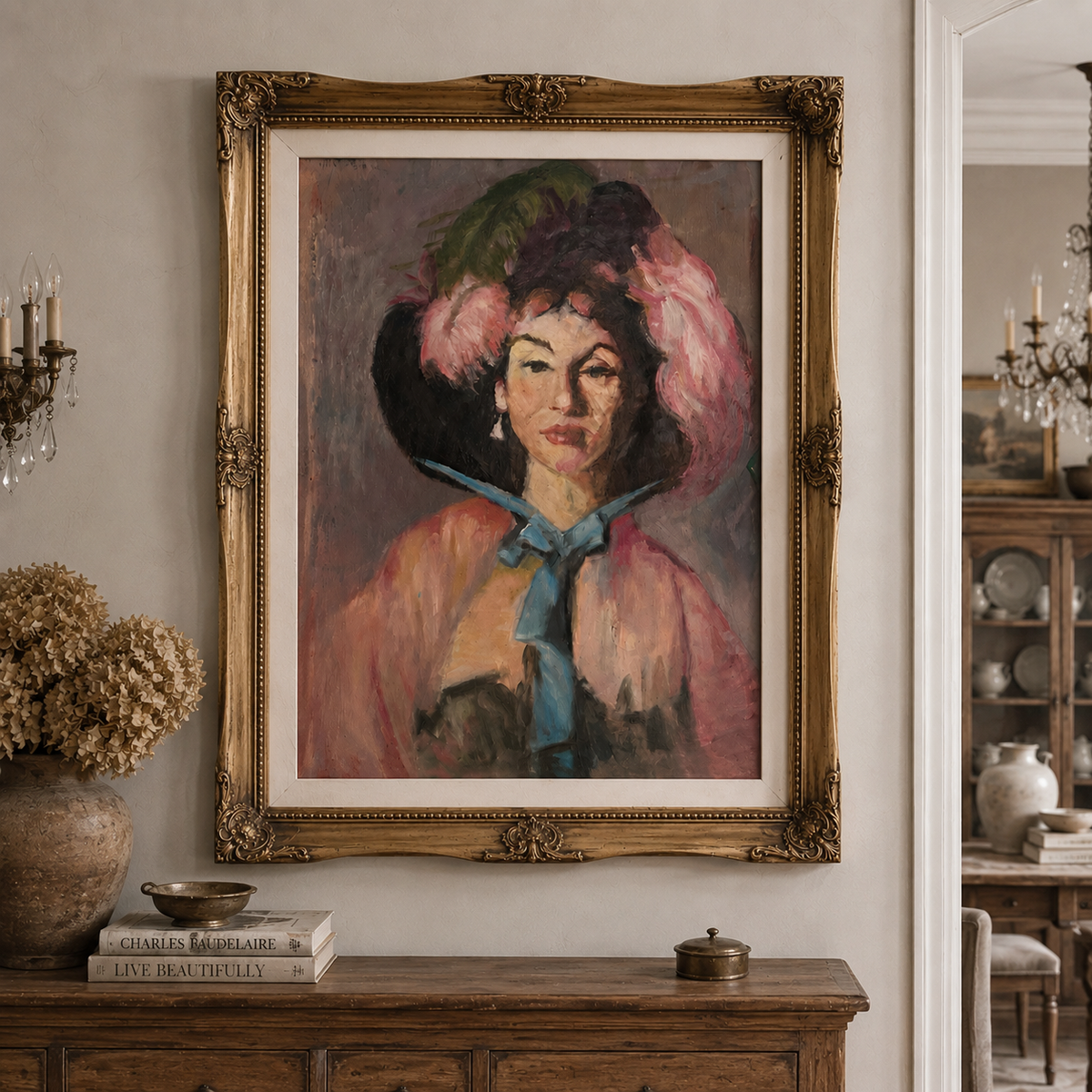 Mid-Century Portrait of a Woman in a Feathered Hat