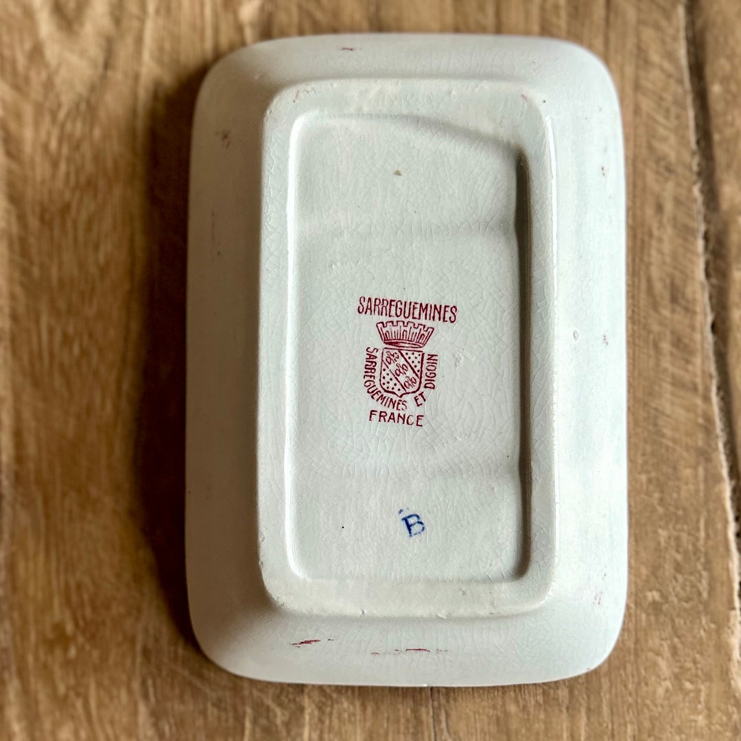 Antique French Ironstone Soap Dish – Sarreguemines (Burgundy Transferware)