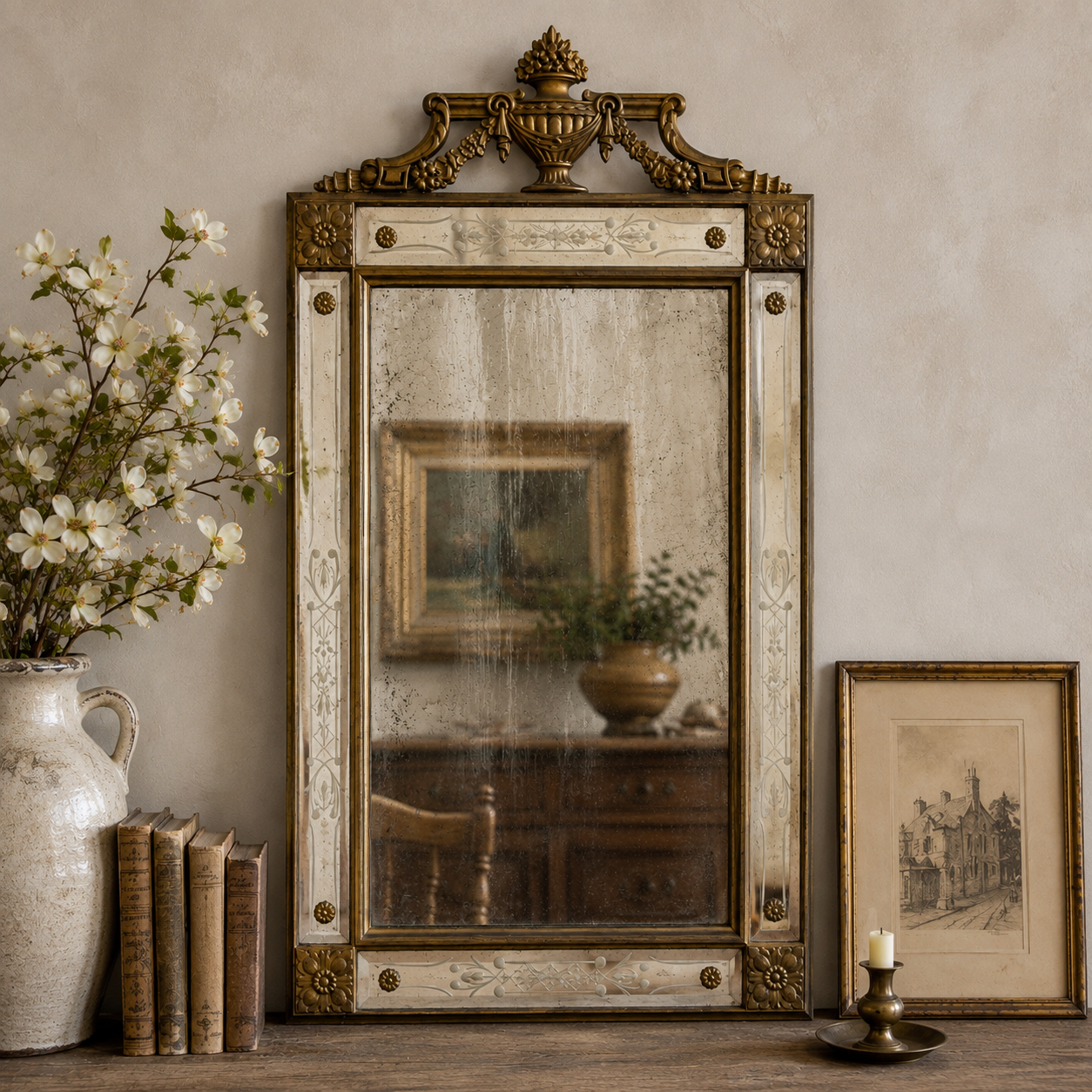 Vintage Venetian-Style Etched Mirror