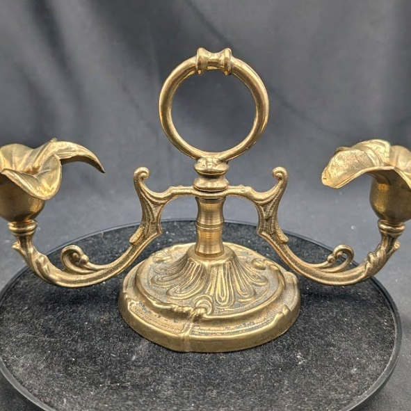 English Antique Brass Two-Arm Candelabrum with Handle
