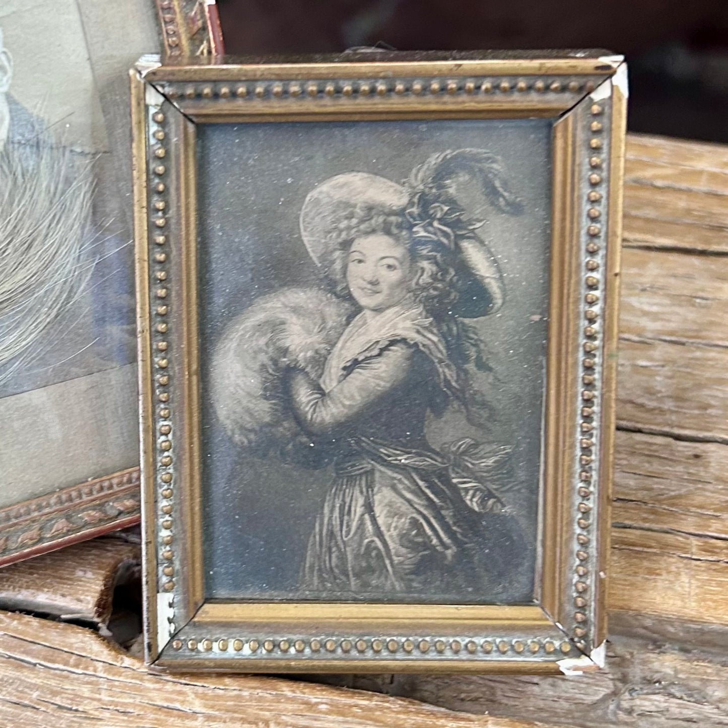 Vintage Gilt Picture Frame with Romantic Portrait Print