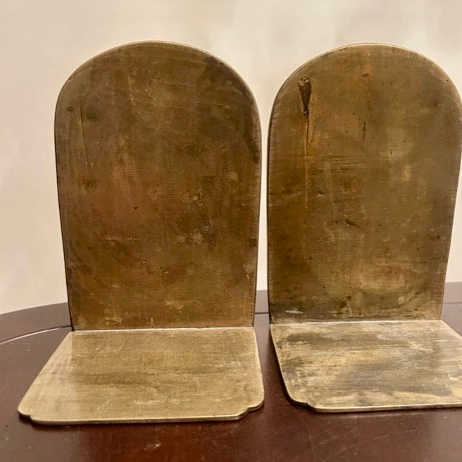 Antique Brass Bookends with Asian-Inspired Figural Relief