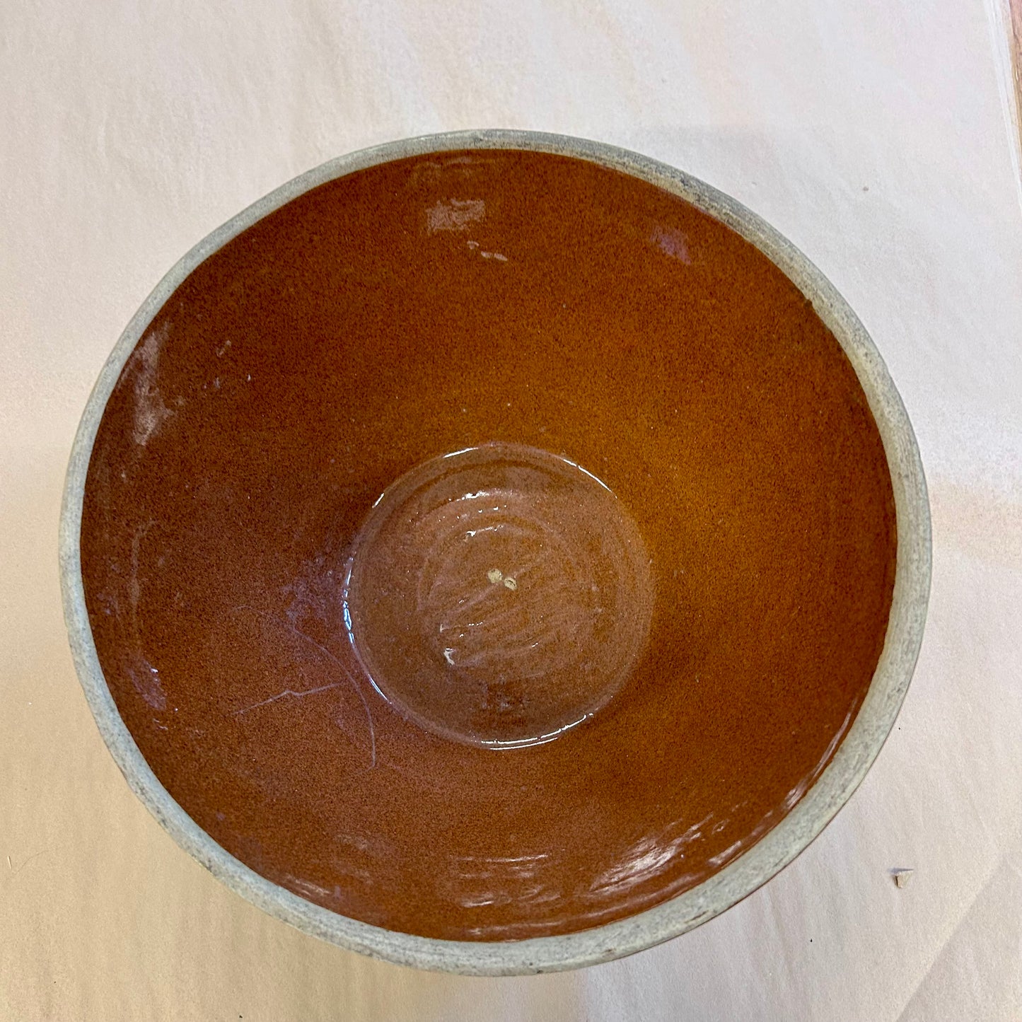 Vintage English Brown Glazed Stoneware Mixing Bowl – 10.5”
