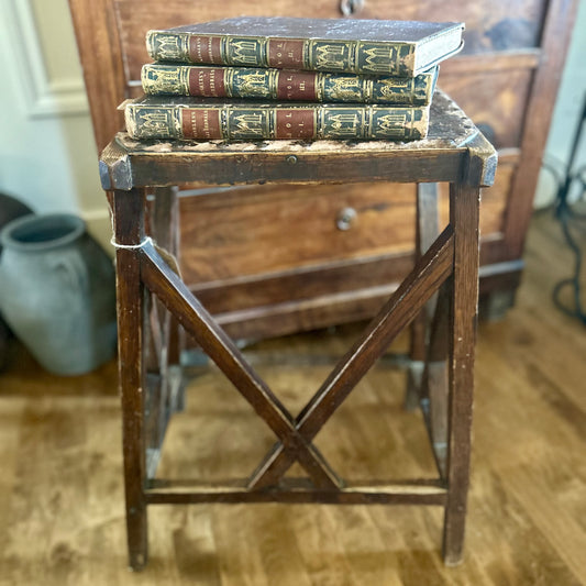 Antique Leather-Topped Wooden Stool | circa 1890–1920