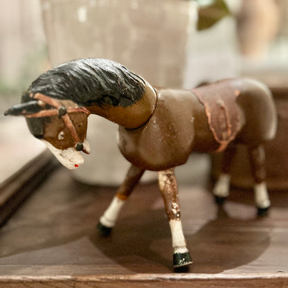 Antique Articulated Wooden Toy Horse with Original Leather Tack | Circa 1890