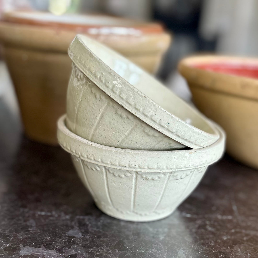 Antique English Stoneware Dairy Bowls (Pair Available)