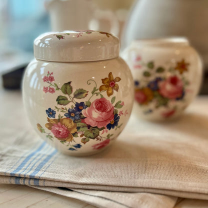 Vintage Sadler floral storage jar with lid- England