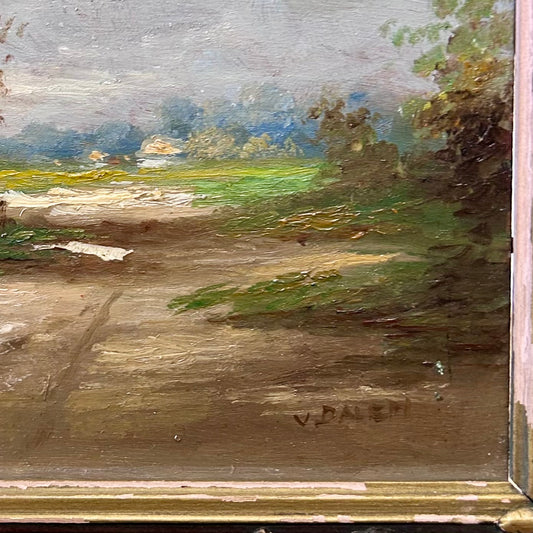 Thatched Cottage Path — Antique French Landscape