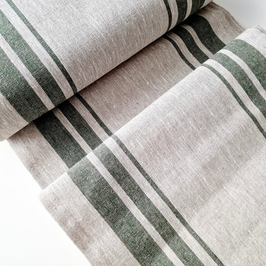 Rough Striped Linen Fabric - 100% linen flax