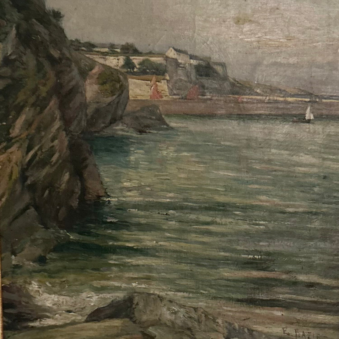 Antique French Coastal Oil Painting, Dated 1895