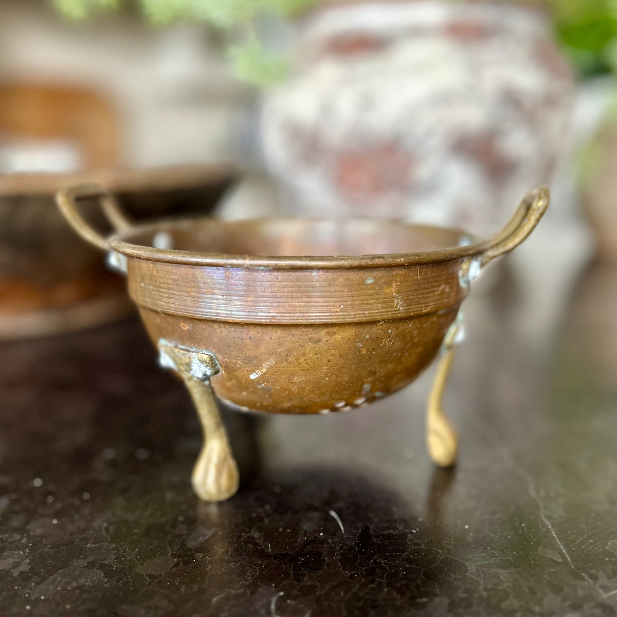 Petite antique copper colander